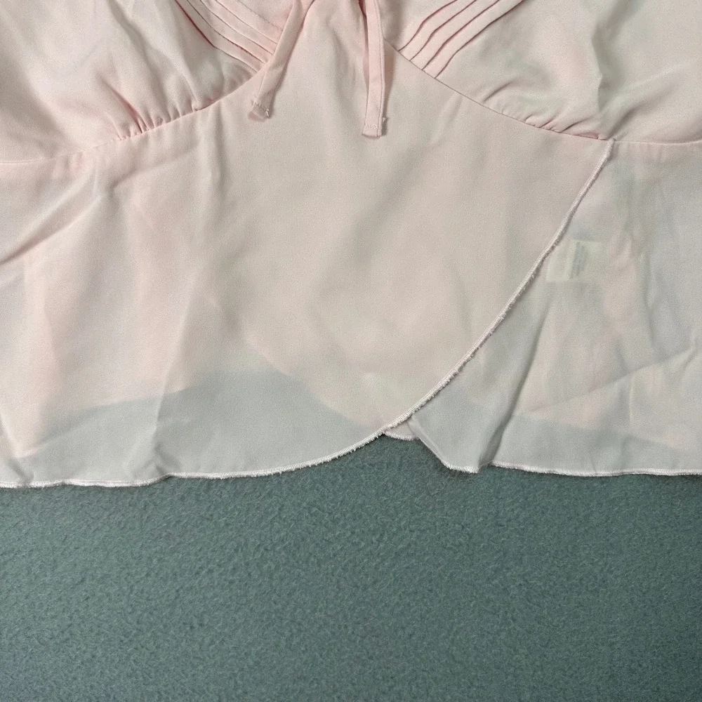 Selfie Y2K Ballerina Lace Trim Camisole Bow Pintuck Chiffon‎ Top Coquette Pink L
